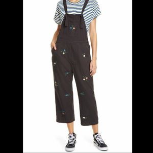 THE GREAT. Easy Floral Embroidered Overalls